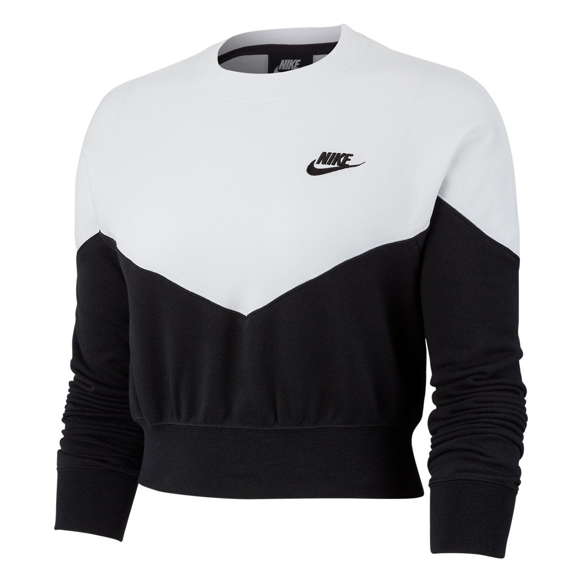 Camiseta Nike Crew Manga Longa Feminina Preto E Branco Allianz