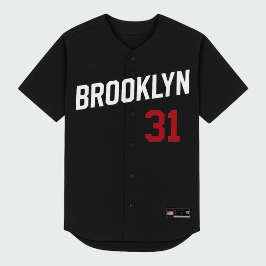 Camiseta Oversized Brooklyn 31 Estilo Streetwear Baseball Premiun Unissex Poliéster Preta