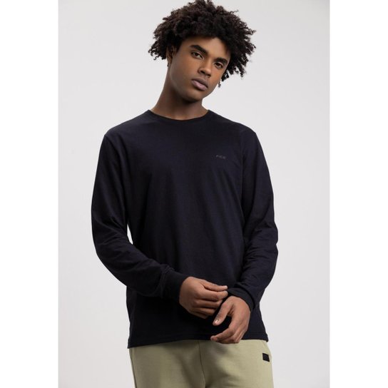 Camiseta Pacífico de Manga Longa Em Meia Malha Penteada Masculina