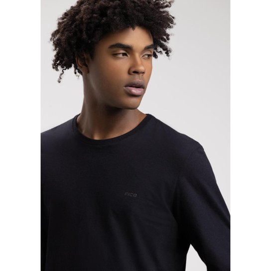 Camiseta Pacífico de Manga Longa Em Meia Malha Penteada Masculina