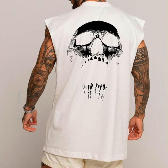 Camiseta Regata Algodão Machão Oversized Abstract Caveira Treino Academia Gym Arte