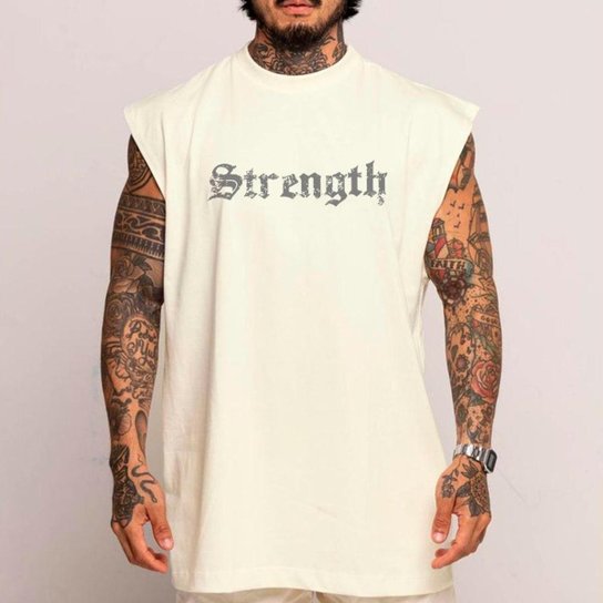 Camiseta Regata Machão Oversized Streetwear Mode Strength Arte