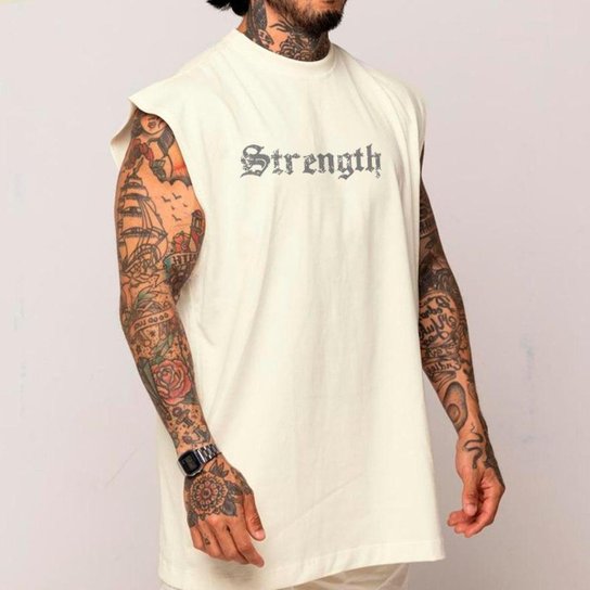 Camiseta Regata Machão Oversized Streetwear Mode Strength Arte