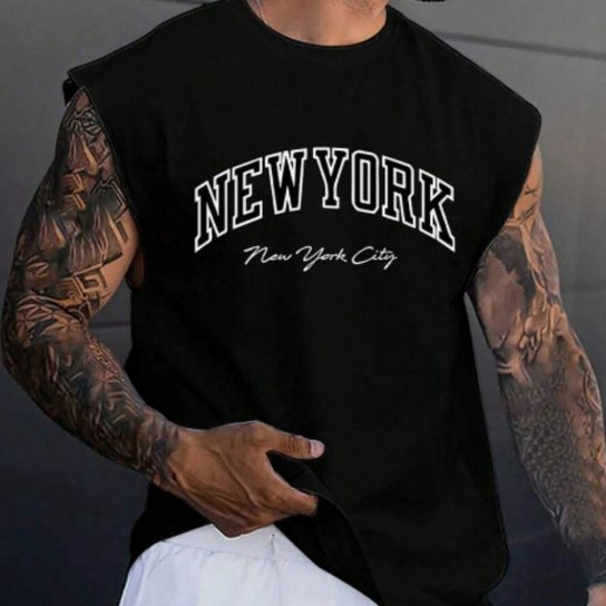 Camiseta Regata Masculina New City Moda Gringa Casual Tendencia Verão Algodão