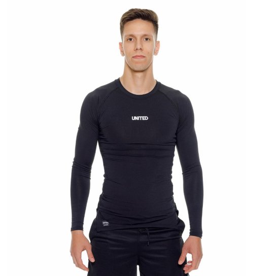Camiseta United performance de compressão térmica Manga Longa Proteção Solar UV 50+ - Preto - M