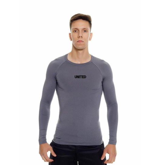 Camiseta United performance de compressão térmica Manga Longa Proteção Solar UV 50+ - Preto - M