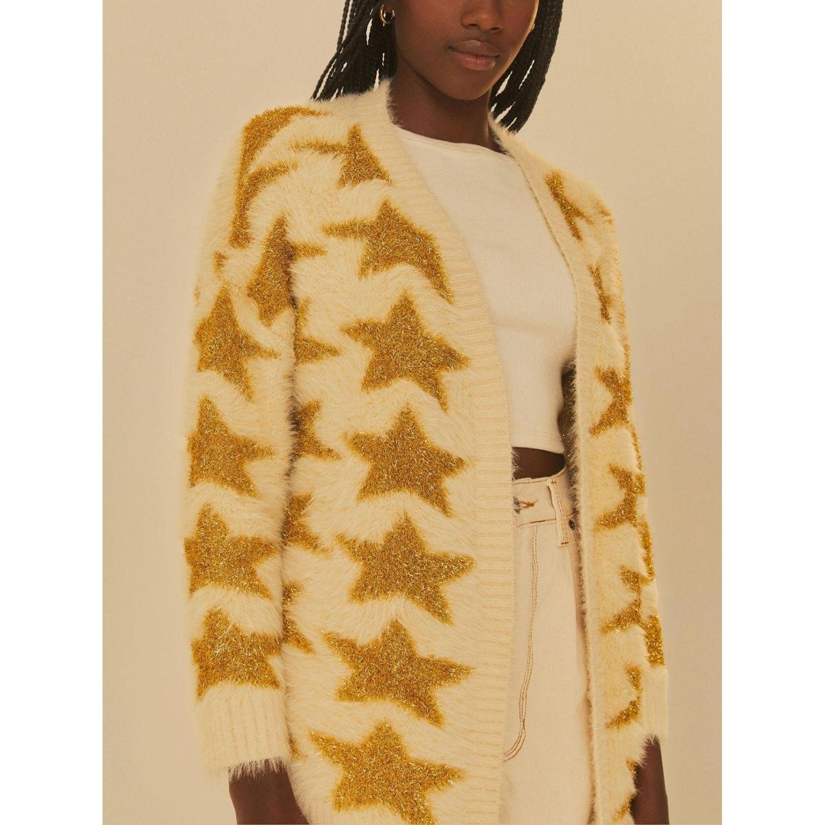 Cardigan Tricot Pelinhos Estrelas Farm Cor:;Tamanho:P | Allianz