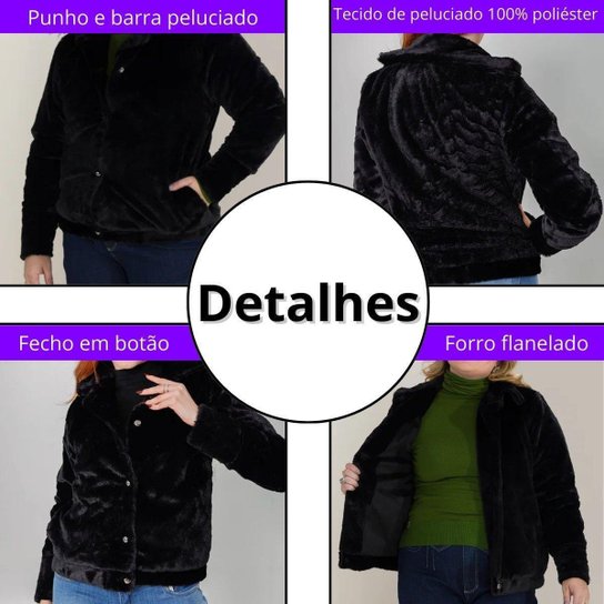 Casaco Feminino Peluciado Aconchego Teddy Manga Longa Peluciado Fecho em Botão