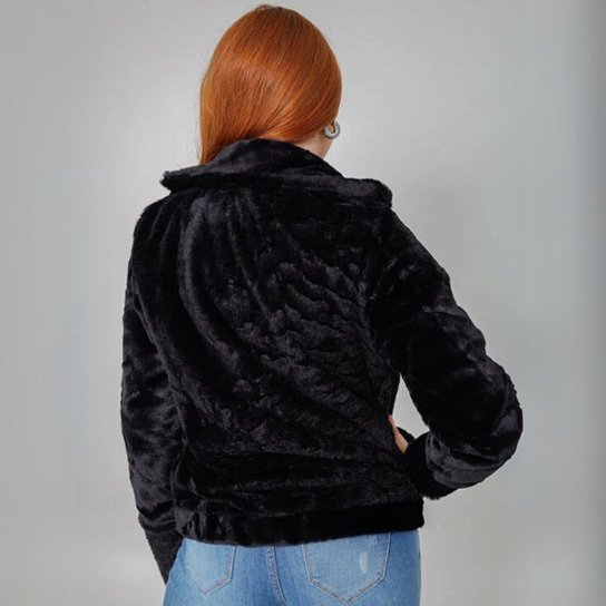 Casaco Feminino Peluciado Aconchego Teddy Manga Longa Peluciado Fecho em Botão