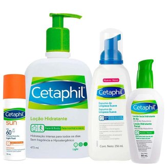 Cetaphil Kit Rotina – Loção Facial + Protetor Solar + Espuma de Limpeza + Hidratante Kit