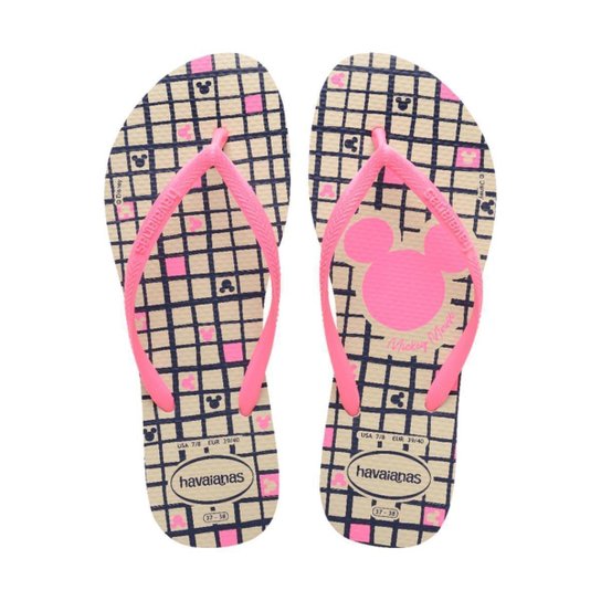 Chinelo Feminino Havaianas Slim Disney Bege e Rosa - 4141