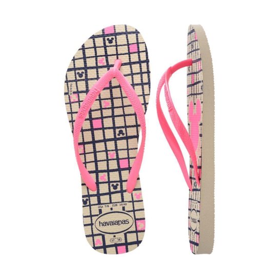 Chinelo Feminino Havaianas Slim Disney Bege e Rosa - 4141