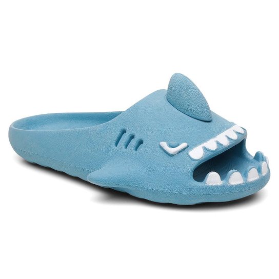 Chinelo Infantil Slide Sharky Fun Tubarão Punk Divertido e 2 Barbatanas Extra