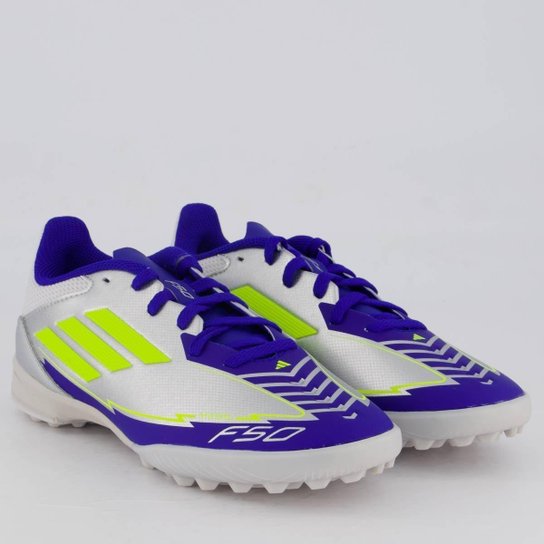 Chuteira Adidas F50 League Messi Society Juvenil Prata e Azul