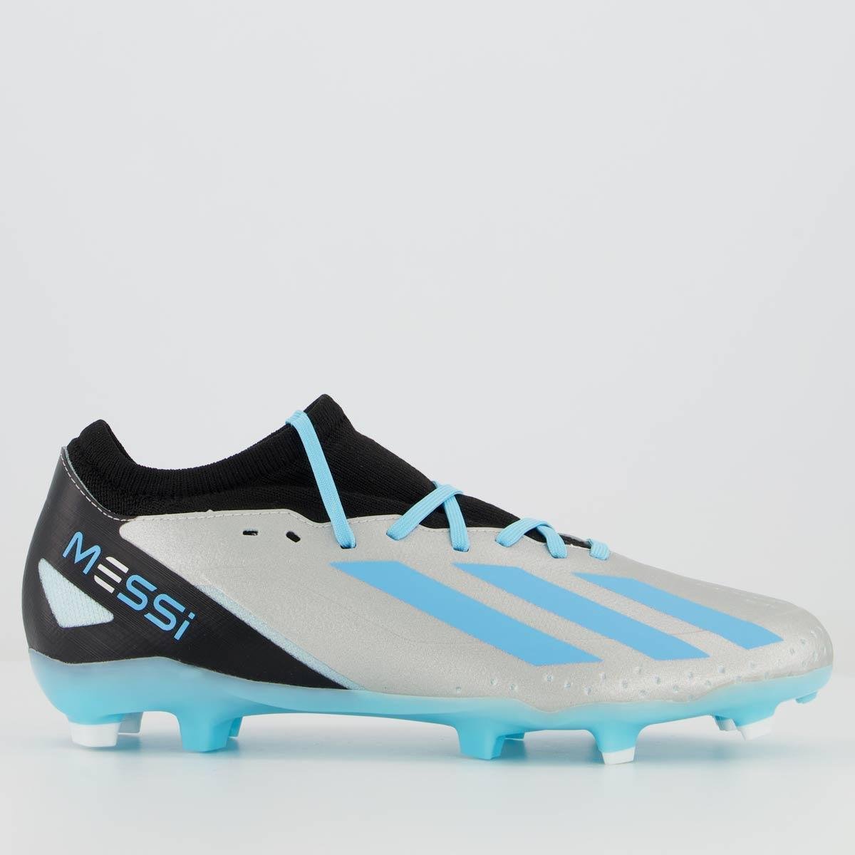 Chuteira Adidas X Messi Crazyfast 23.3 FG/AG Campo Prata e Azul
