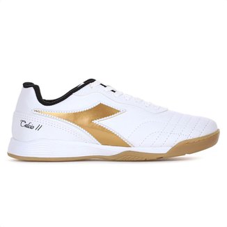 Chuteira Diadora Futsal Calcio II Branco Preto e Dourado - Masculino