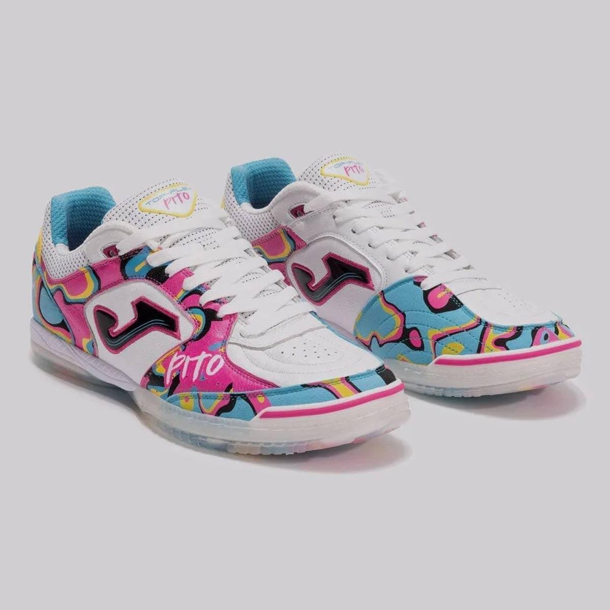 Chuteira Joma Top Flex Pito Futsal Branca e Rosa | Allianz Parque Shop