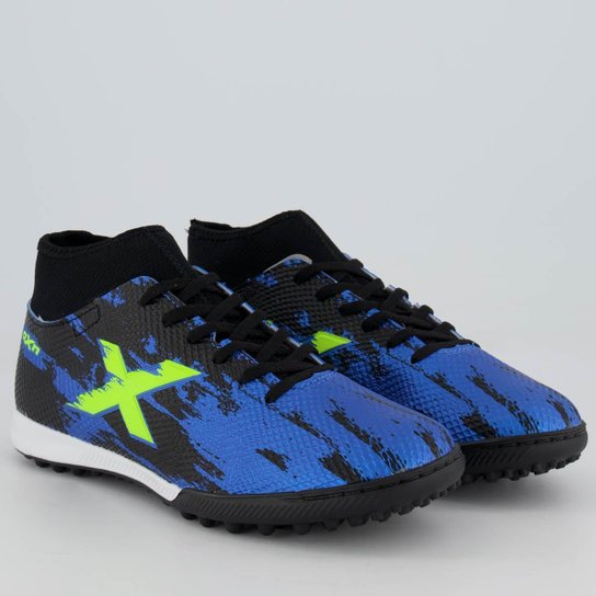 Chuteira Oxn Fusion Grip 3 Neo Society Preta e Azul