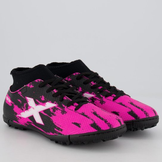 Chuteira Oxn Fusion Grip 3 Neo Society Preta e Rosa
