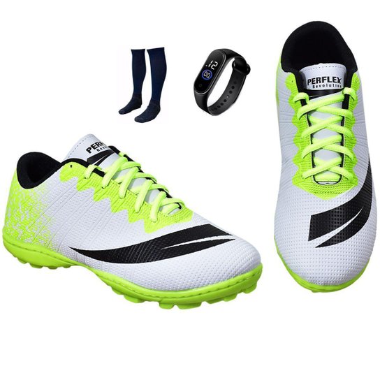 Chuteira Society Infantil Futebol Meião Relógio Kit 3