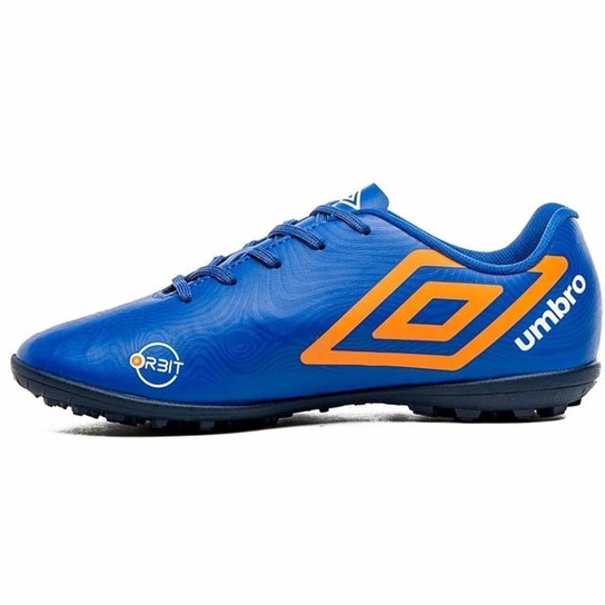 Chuteira Society Umbro Orbit Jr - Azul e Laranja