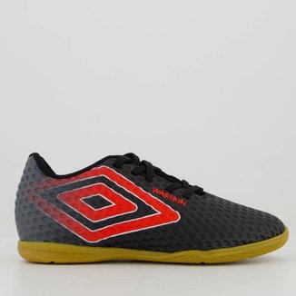 Chuteira Umbro Warskin Futsal Juvenil Preta e Vermelha
