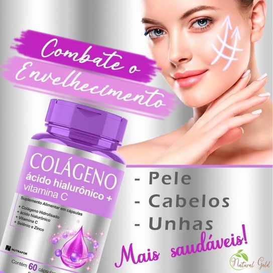 Colágeno Hidrolisado c/ Ácido Hialurônico E Vitamina C 60 Cáps