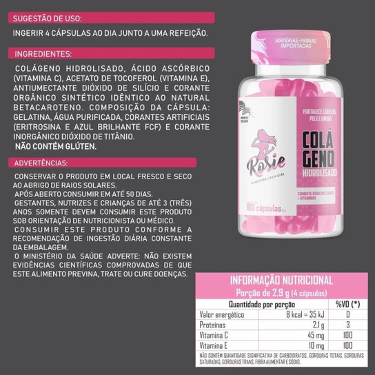 Colágeno Hidrolisado Rosie 100 Cápsulas