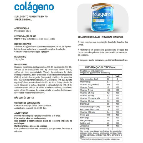 Colageno Hidrolisado Sabor Original Lata 250g Maxinutri