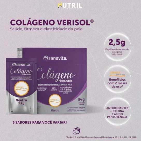 Colágeno Hidrolisado Verisol Sanavita Kit 2x 90 Sachês Sabor Frutas Amarelas Pele, Cabelos e Unhas