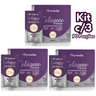 Colágeno Hidrolisado Verisol Sanavita Kit 3x 90 Sachês Pele, Cabelos e Unhas