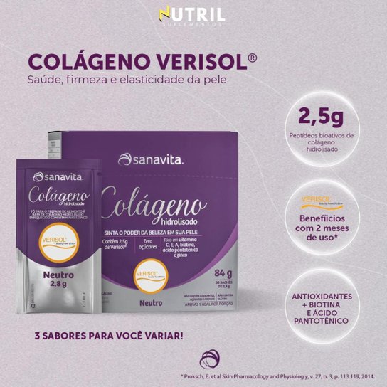 Colágeno Hidrolisado Verisol Sanavita Kit 3x 90 Sachês Pele, Cabelos e Unhas