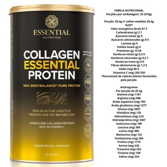 Collagen Essential Protein - Frutas Tropicais- 427,5g - Essential Nutrition