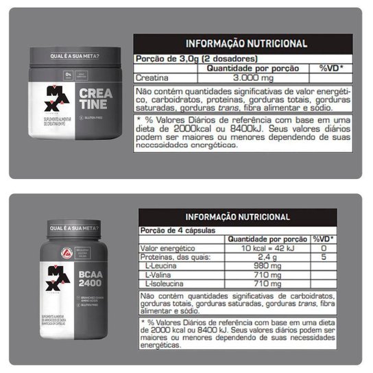 Combo 100% Whey 900g, Creatina 150g e Bcaa 60c Max Titanium