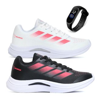 Combo 2 Pares Tênis Feminino Academia Esportivo VUKS Treino Corrida Leve Confortável + Relógio