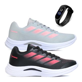 Combo 2 Pares Tênis Feminino Academia Esportivo VUKS Treino Corrida Leve Confortável + Relógio