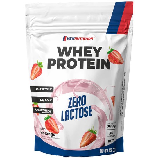 Combo 2 Whey Protein Concentrado Zero Lactose Morango 900g NEWNUTRITION