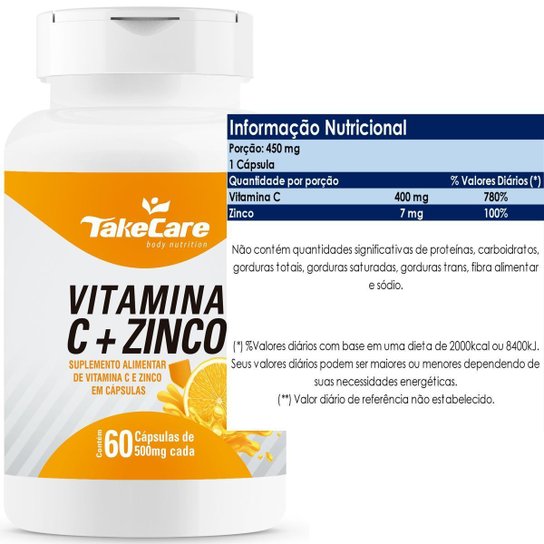 COMBO 3 VITAMINA C 500MG + ZINCO 7MG 60 CAPS CADA TAKE CARE