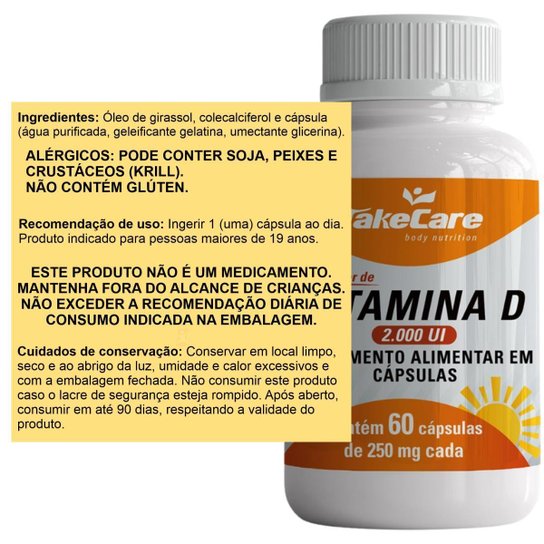 COMBO 3 VITAMINA D3 COLECALCIFEROL 2000UI 60 CAPS CADA TOTAL 180 CAPSULAS - TAKE CARE