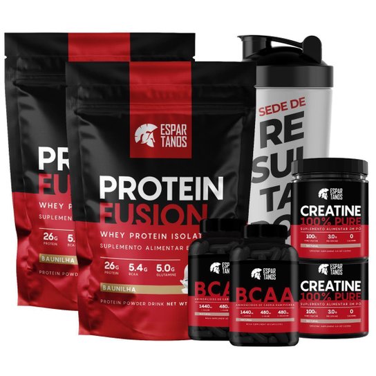 Combo Duplo Whey Fusion + 2x Bcaa + 2x Creatina + Shaker
