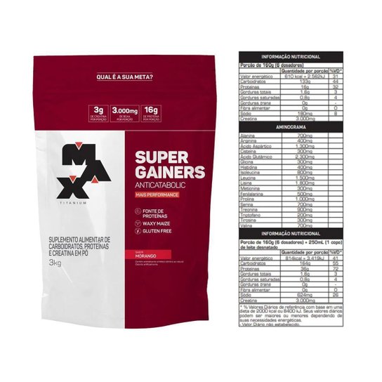 Combo Hipercalórico Super Gairneis Refil 3kg e Creatina Monoidratada 150g - Max Titanium