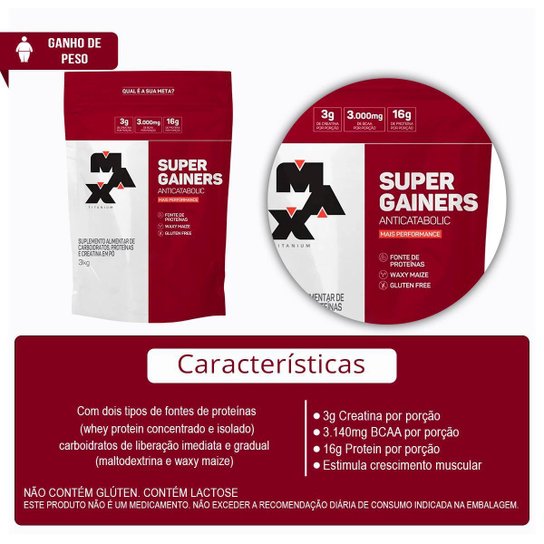 Combo Hipercalórico Super Gairneis Refil 3kg e Creatina Monoidratada 150g - Max Titanium
