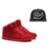 Combo LandFeet Tênis + Boné Qualidade Durável Couro - Vermelho+Preto
