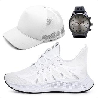 Combo Tênis Masculino Esportivo Academia Treino Musculação Caminhada Casual com Relógio e Boné