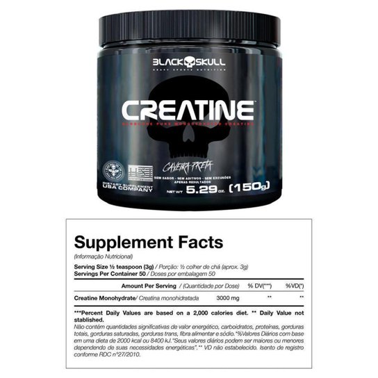 Combo Whey 100% HD 900g e Creatina Pura 150g Black Skull