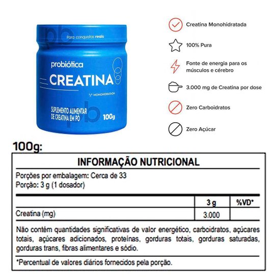 Combo Whey 100% Pure 900g, Creatina 100g e Coqueteleira Probiótica