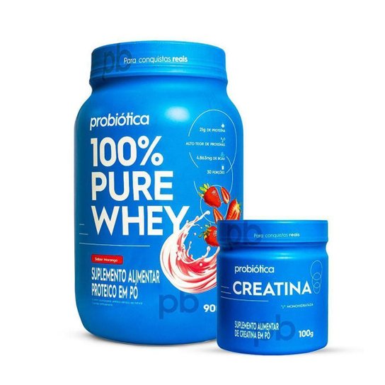 Combo Whey 100% Pure 900g e Creatina Pura 100g Probiótica