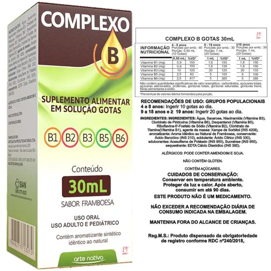 COMPLEXO B EM GOTAS COM 5 VITAMINAS 30ML – ARTE NATIVA