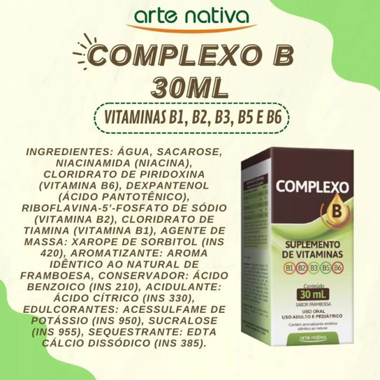 COMPLEXO B EM GOTAS COM 5 VITAMINAS 30ML – ARTE NATIVA