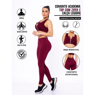 Conjunto Academia Top Com Ziper E Bojo E Calça Legging Sinta O Conforto No Seu Dia De Academia